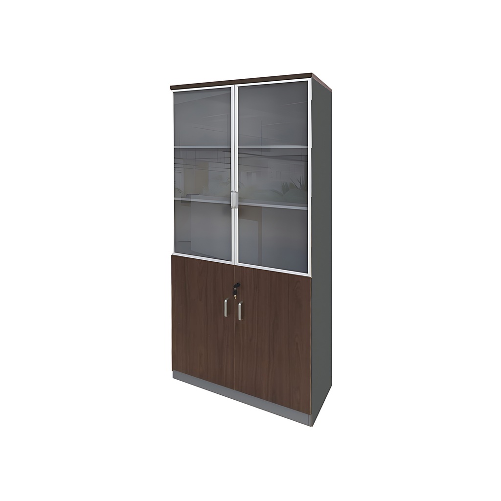 ARMOIRE HAUTE PORTES EN VERRE BATTANTES DARK CHERRY/DARK GREY