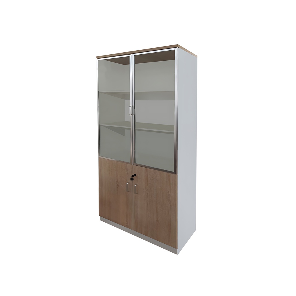 ARMOIRE HAUTE PORTES EN VERRE BATTANTES NEW OAK/WHITE