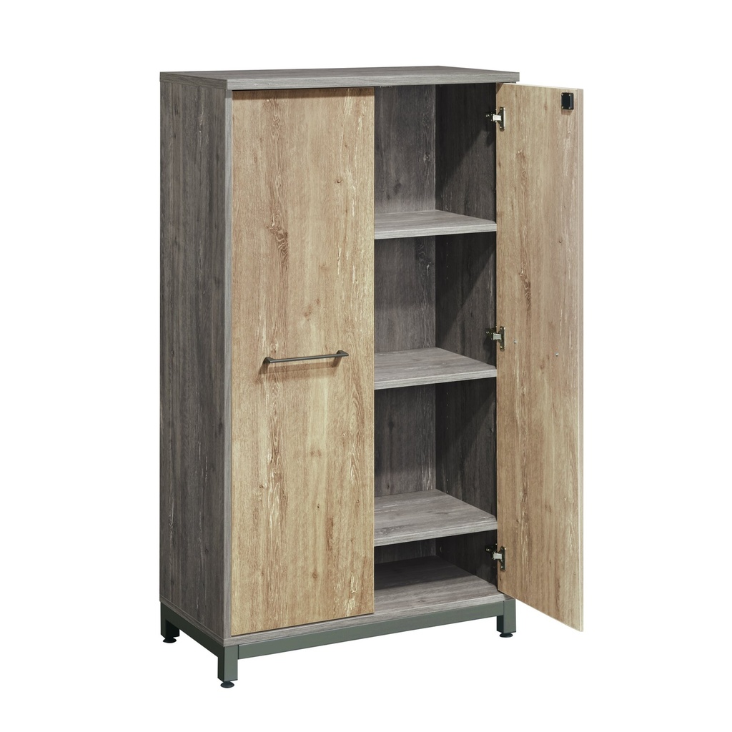 ARMOIRE HAUTEUR MOYENNE AVEC PORTE EN BOIS &amp; PIETEMENT EN METAL L800 x W420 x H1485MM GRIS AMBERG